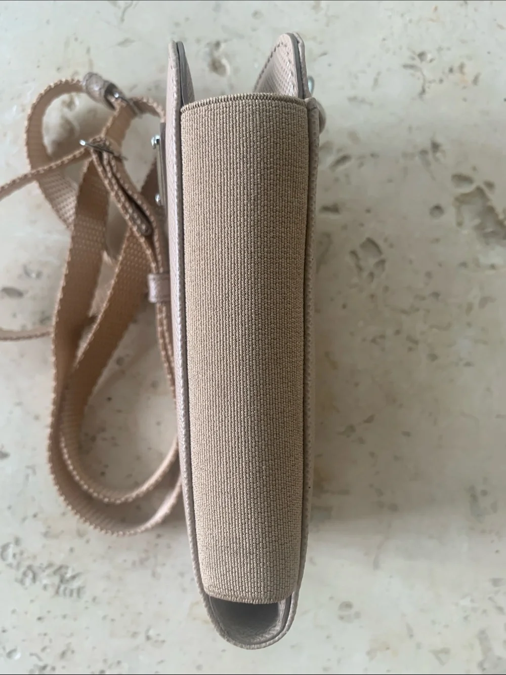 Prada Taupe Saffiano Phone Pouch with Strap Authentic